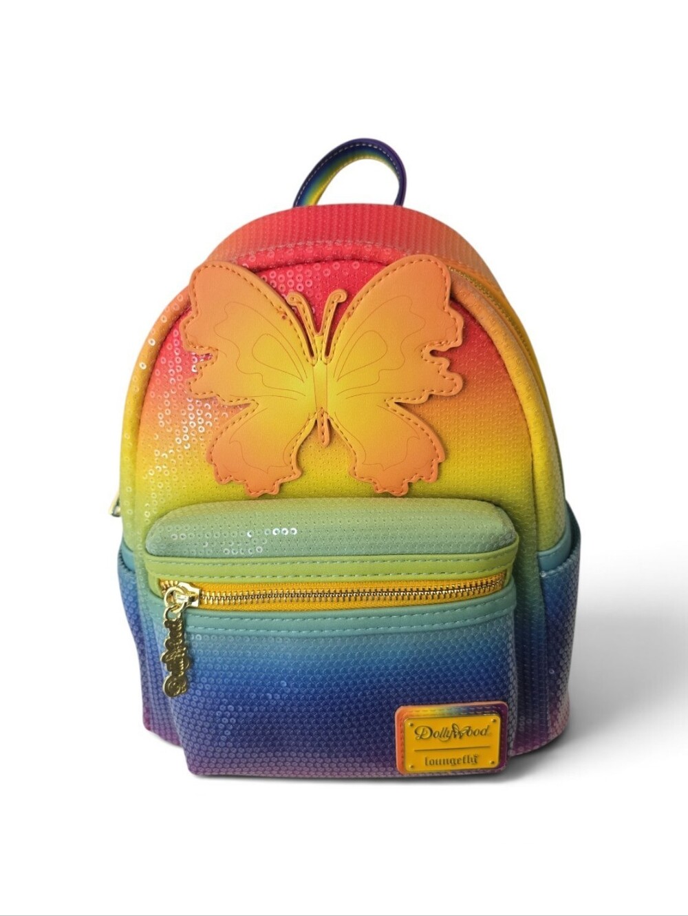Dolly Parton Loungefly Dollywood Rainbow Butterfly Sequin Mini Backpack NWT - Picture 8 of 8